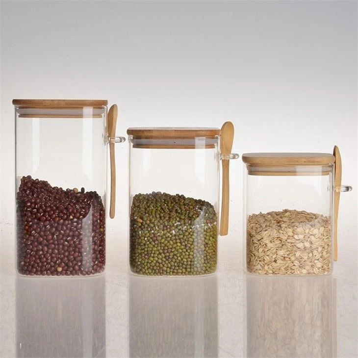 Transparent Glass Storage Jars With Spoon