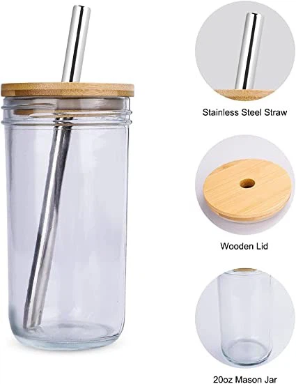 Iced Coffee Cups, Mason Jar With Lid And Straw 20 Oz, Boba Cups With Lids And Straws