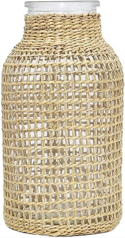 Woven straw iav vase