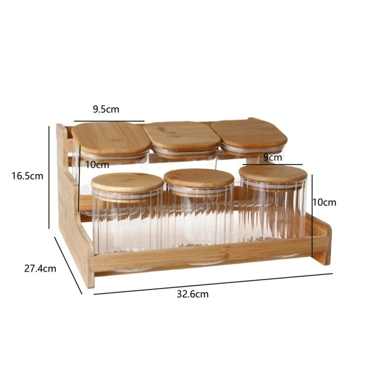 6-Piece High Borosilicate Glass Jar Set With Wooden Base suppliers