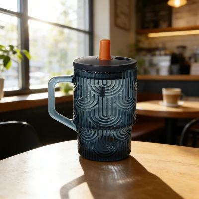 U-Groove Textured iav Tumbler Nrog Straw Hau